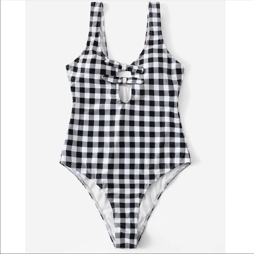 HOLLI🌴 gingham plaid one piece swimsuit black - Picture 2 of 3